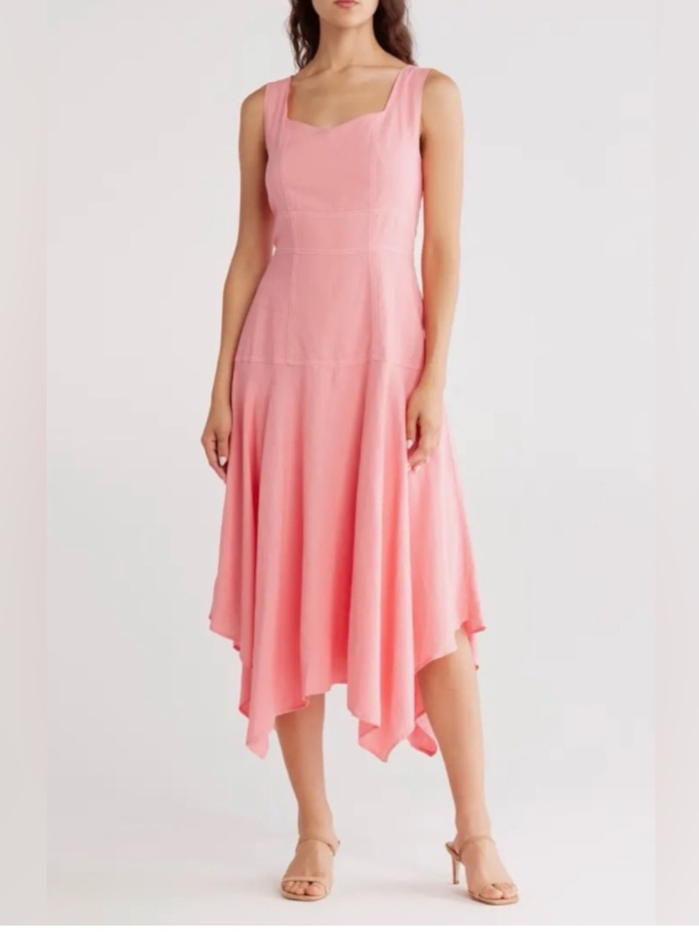 Jason Wu Sleeveless Handkerchief Hem Linen Blend Dress in Pink NWT 4